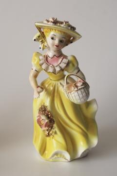 In Your Easter Bonnet vintage hand painted ceramic figurine, lady in picture hat 1950s Arnart Japan 