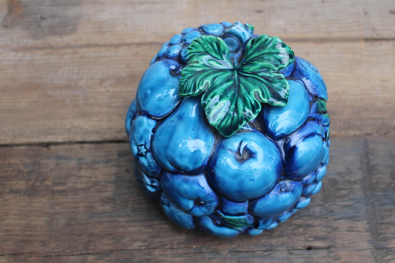 photo of Inarco Japan ceramic, mod vintage Mood Indigo blue fruit dome cover replacement lid for canister #2