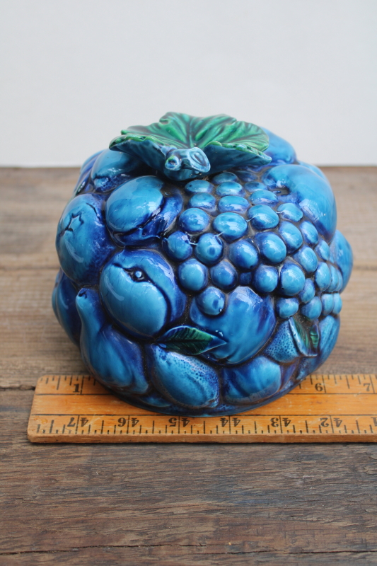photo of Inarco Japan ceramic, mod vintage Mood Indigo blue fruit dome cover replacement lid for canister #6