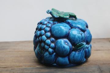 catalog photo of Inarco Japan ceramic, mod vintage Mood Indigo blue fruit dome cover replacement lid for canister 