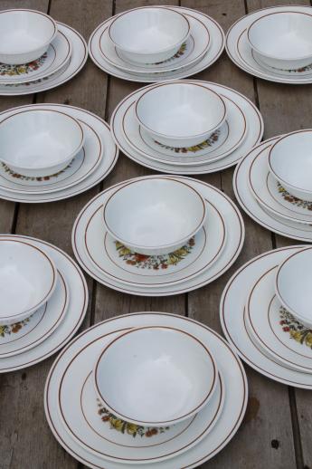 photo of Indian Summer Corelle glass dishes set for 10, retro orange flowers print #2