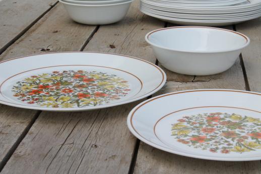 photo of Indian Summer Corelle glass dishes set for 10, retro orange flowers print #3