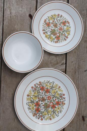 photo of Indian Summer Corelle glass dishes set for 10, retro orange flowers print #4