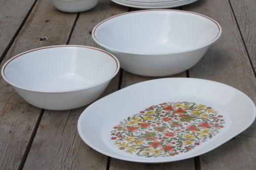 photo of Indian Summer Corelle glass dishes set for 10, retro orange flowers print #8