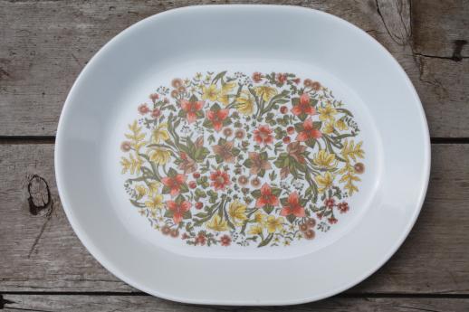 photo of Indian Summer Corelle glass dishes set for 10, retro orange flowers print #9