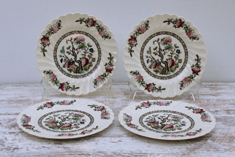 photo of Indian Tree Myott Staffordshire china, vintage salad plates set of four, India tree of life pattern  #1