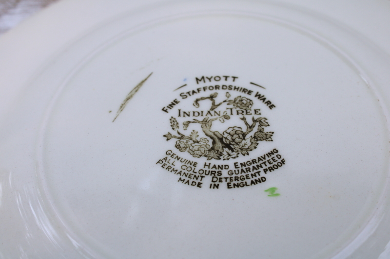 photo of Indian Tree Myott Staffordshire china, vintage salad plates set of four, India tree of life pattern  #4