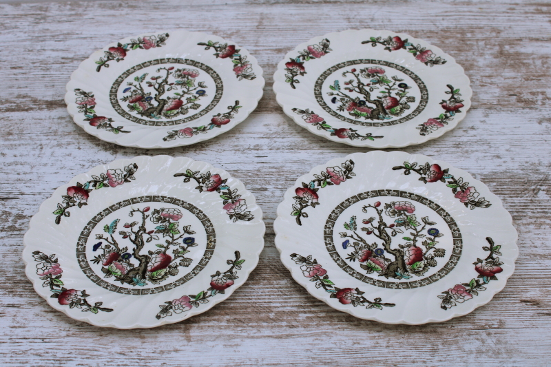 photo of Indian Tree Myott Staffordshire china, vintage salad plates set of four, India tree of life pattern  #7