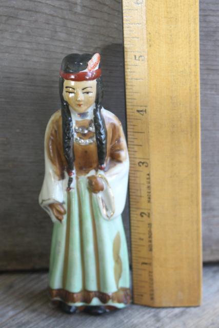 photo of Indian maiden vintage Japan hand painted china figurine, girl w/ long braids #2