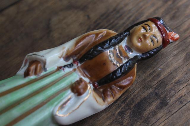 photo of Indian maiden vintage Japan hand painted china figurine, girl w/ long braids #4