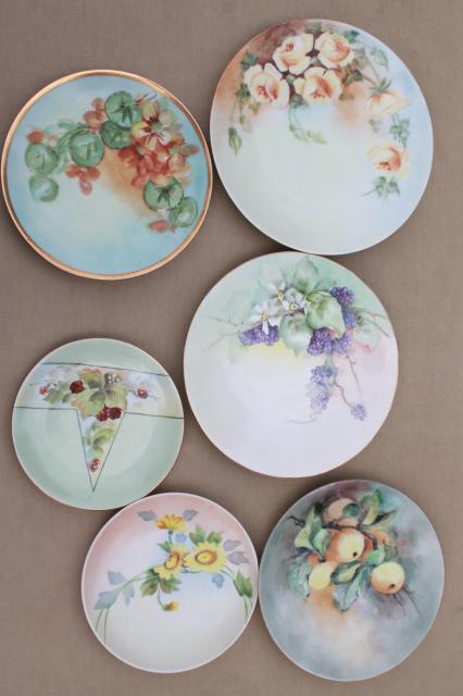 photo of Indian summer fruit & floral hand painted china plates, mismatched antique vintage dishes  #1