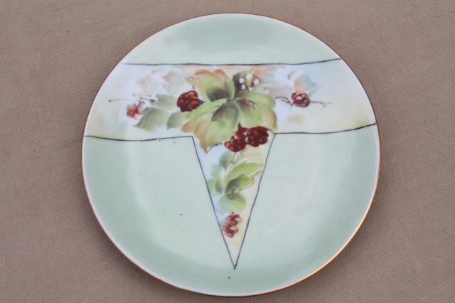 photo of Indian summer fruit & floral hand painted china plates, mismatched antique vintage dishes  #4