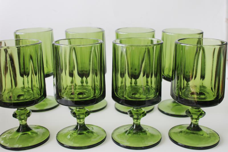 photo of Indiana Colony Nouveau mod vintage chunky goblets, olive green water or wine glasses #1
