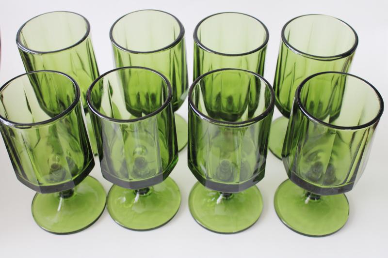 photo of Indiana Colony Nouveau mod vintage chunky goblets, olive green water or wine glasses #2