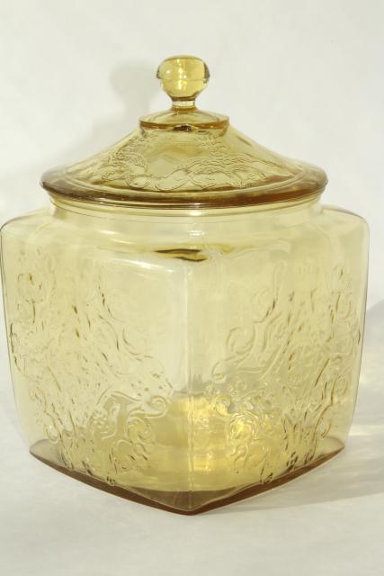 photo of Indiana Recollection or Federal Madrid, vintage amber yellow depression glass cookie jar #1