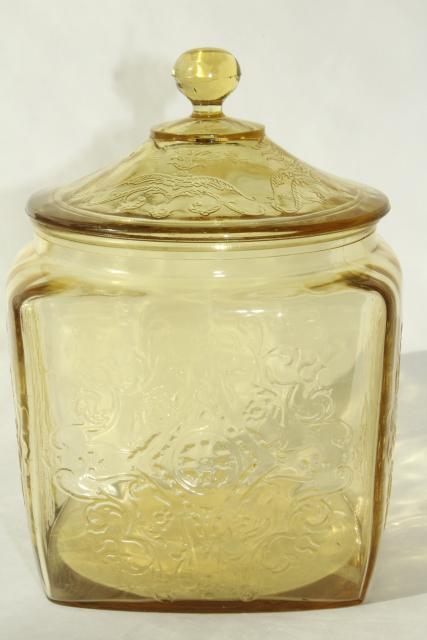 photo of Indiana Recollection or Federal Madrid, vintage amber yellow depression glass cookie jar #2