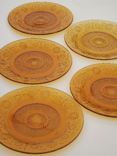 photo of Indiana daisy amber glass plates, vintage depression glass dinner plates  #1
