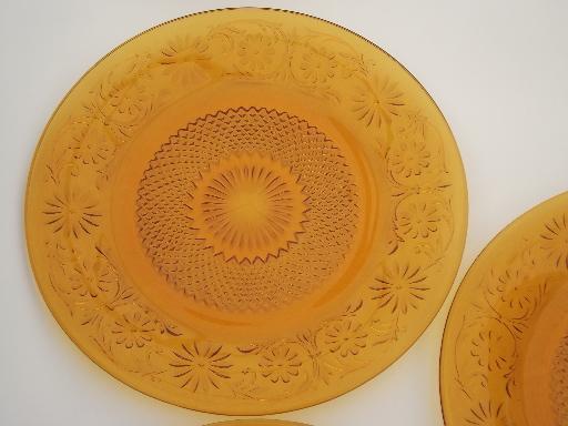 photo of Indiana daisy amber glass plates, vintage depression glass dinner plates  #2