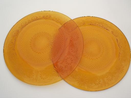 photo of Indiana daisy amber glass plates, vintage depression glass dinner plates  #3