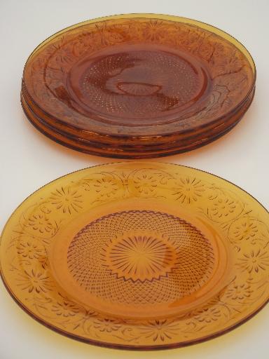 photo of Indiana daisy amber glass plates, vintage depression glass dinner plates  #4