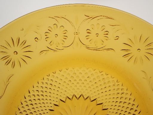 photo of Indiana daisy amber glass plates, vintage depression glass dinner plates  #5