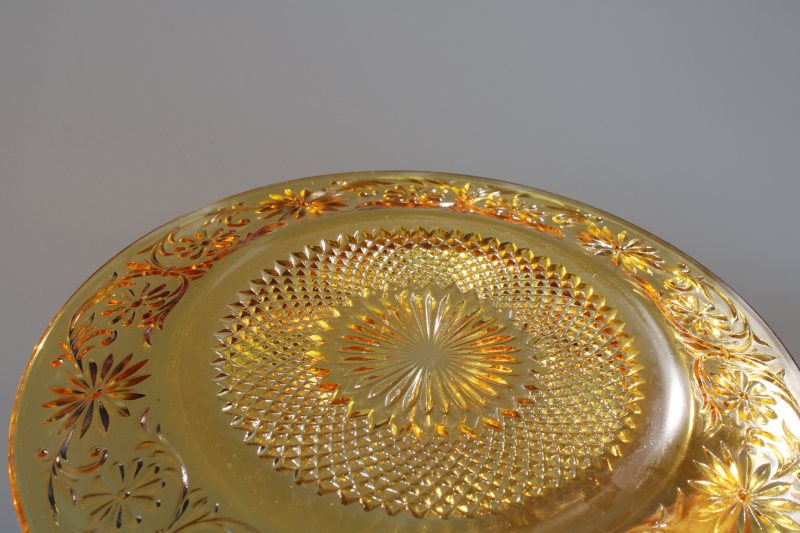 photo of Indiana daisy pattern vintage amber depression glass set of 6 dinner plates #3