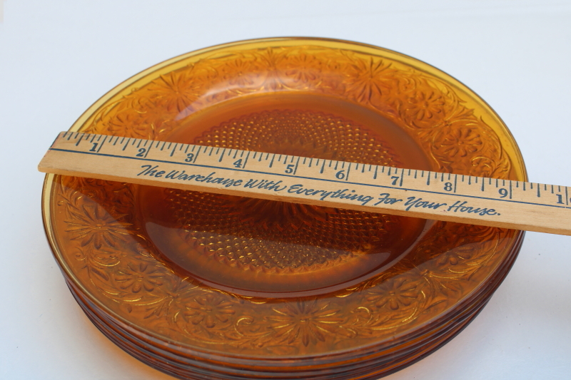 photo of Indiana daisy pattern vintage amber depression glass set of 6 dinner plates #5