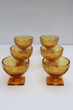 catalog photo of Indiana daisy pattern vintage amber depression glass sherbet dishes set of 6 glasses