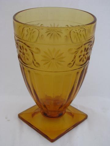 photo of Indiana daisy pattern vintage amber glass, footed tumblers & sherbet glasses #2