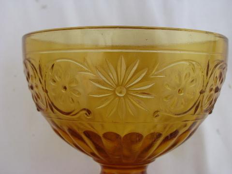 photo of Indiana daisy pattern vintage amber glass, footed tumblers & sherbet glasses #4