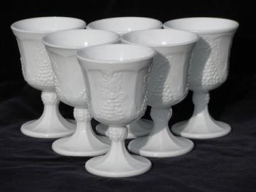 catalog photo of Indiana glass harvest grapes vintage milk white water glasses, 6 goblets