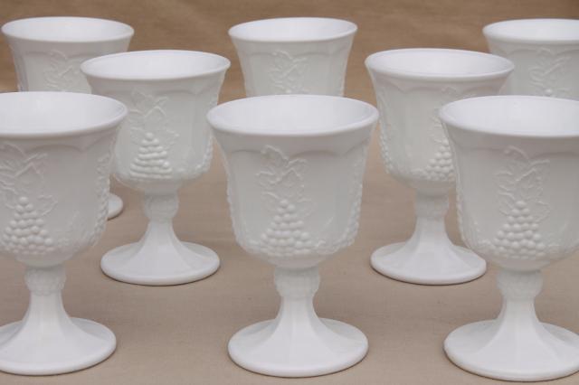 photo of Indiana glass harvest grapes vintage milk white water glasses, 8 goblets #1