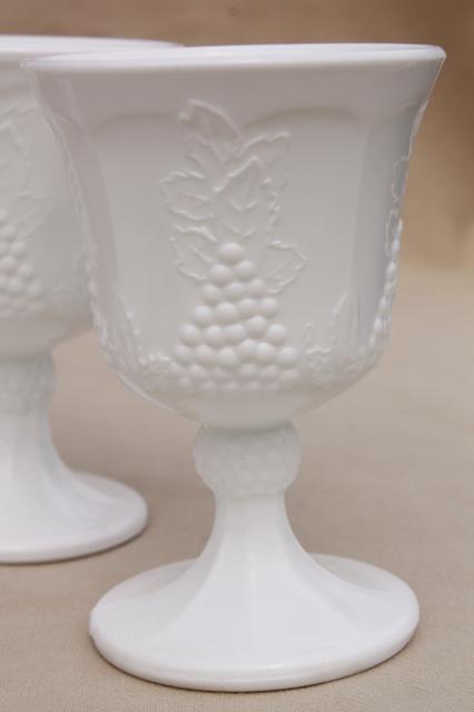 photo of Indiana glass harvest grapes vintage milk white water glasses, 8 goblets #2