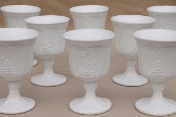 catalog photo of Indiana glass harvest grapes vintage milk white water glasses, 8 goblets