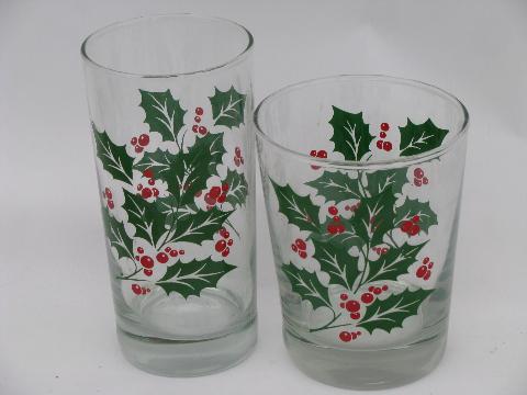 photo of Indiana glass holly berry green & red Christmas glasses, two sizes #2