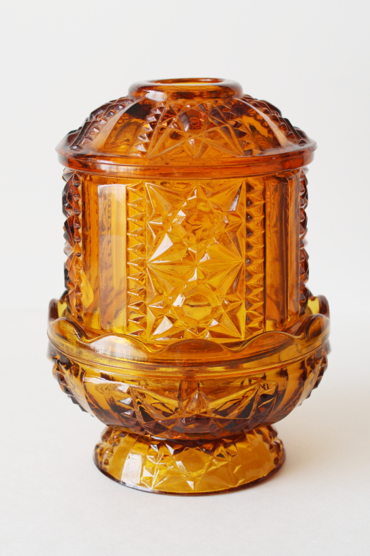 photo of Indiana glass stars and bars pattern fairy lamp, vintage amber gold glass fairy light candle holder  #1