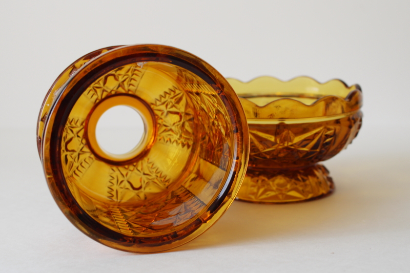 photo of Indiana glass stars and bars pattern fairy lamp, vintage amber gold glass fairy light candle holder  #2