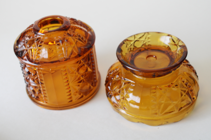 photo of Indiana glass stars and bars pattern fairy lamp, vintage amber gold glass fairy light candle holder  #3