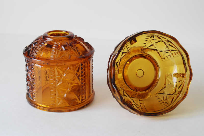 photo of Indiana glass stars and bars pattern fairy lamp, vintage amber gold glass fairy light candle holder  #4