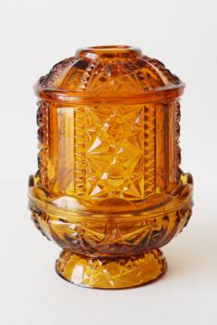 Indiana glass stars and bars pattern fairy lamp, vintage amber gold glass fairy light candle holder 