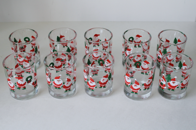 photo of Indiana glass vintage Christmas candle votive holders set of 10, jolly Santa gnome print  #1