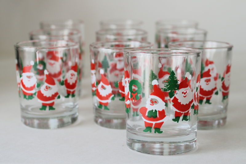 photo of Indiana glass vintage Christmas candle votive holders set of 10, jolly Santa gnome print #2