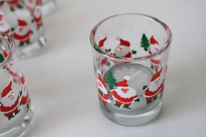 photo of Indiana glass vintage Christmas candle votive holders set of 10, jolly Santa gnome print #3