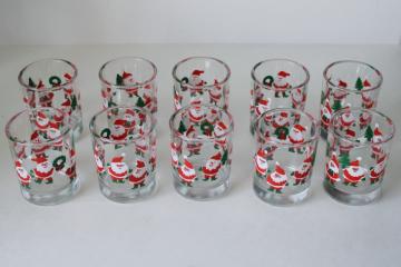 catalog photo of Indiana glass vintage Christmas candle votive holders set of 10, jolly Santa gnome print 