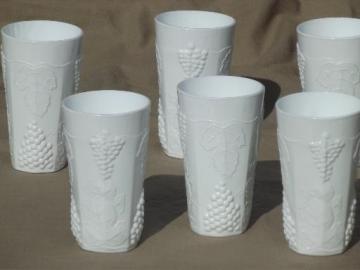 catalog photo of Indiana harvest grape milk glass, set of 6 vintage grapes pattern tumblers