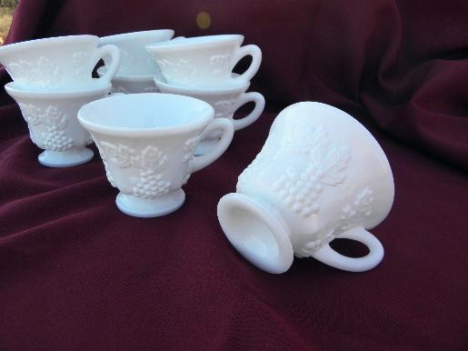 photo of Indiana harvest grapes milk glass, 8 footed cups for tea, punch, snack sets #1