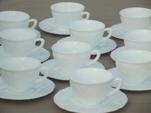 photo of Indiana harvest grapes milk glass cups & saucers, vintage grape pattern milk glass #1