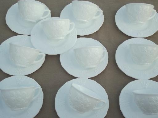 photo of Indiana harvest grapes milk glass cups & saucers, vintage grape pattern milk glass #2