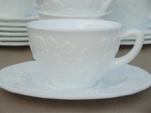 photo of Indiana harvest grapes milk glass cups & saucers, vintage grape pattern milk glass #3