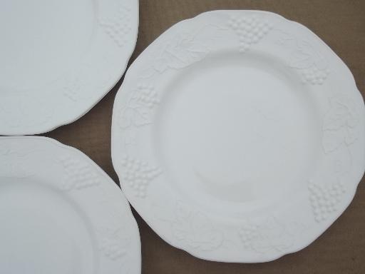 photo of Indiana harvest grapes milk glass dinner plates, vintage grape pattern milk glass #2